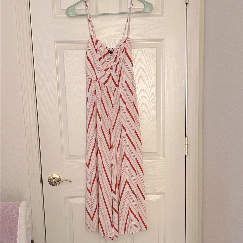 Striped Spaghetti-Strap Boho Jumpsuit/Romper in White, peach + red